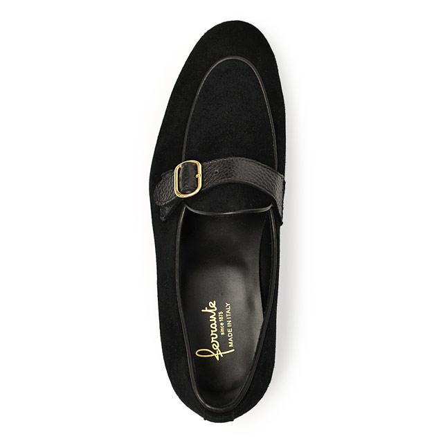 Ferrante【フェランテ】シングルモンクストラップローファー SIRENA ETON CAMOSICO RASTY NERO 010 スエード エンボスカーフ ブラックの画像