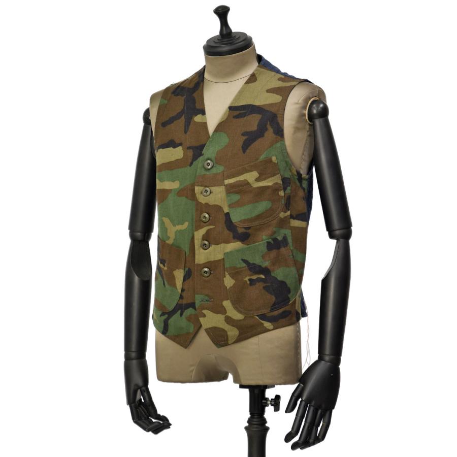 [美品]AKM　ジレ　ベスト　カモフラ　迷彩　ブラック　L FORTELA【フォルテラ】シングルベスト RYAN CAMOUFLAGE GREEN コットン