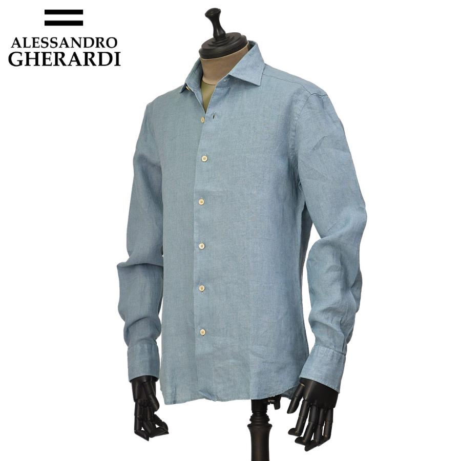 ALESSANDRO GHERARDI【アレッサンドロ・ゲラルディ】シャツ REGENT 7423 623  リネン ガーメントダイ ブルーグレー | 
