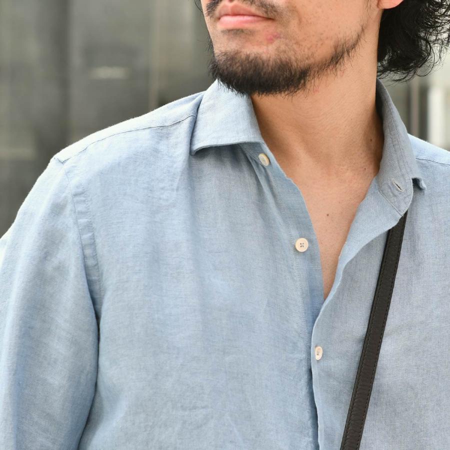 ALESSANDRO GHERARDI【アレッサンドロ・ゲラルディ】シャツ REGENT 7423 623  リネン ガーメントダイ ブルーグレー |  | 09