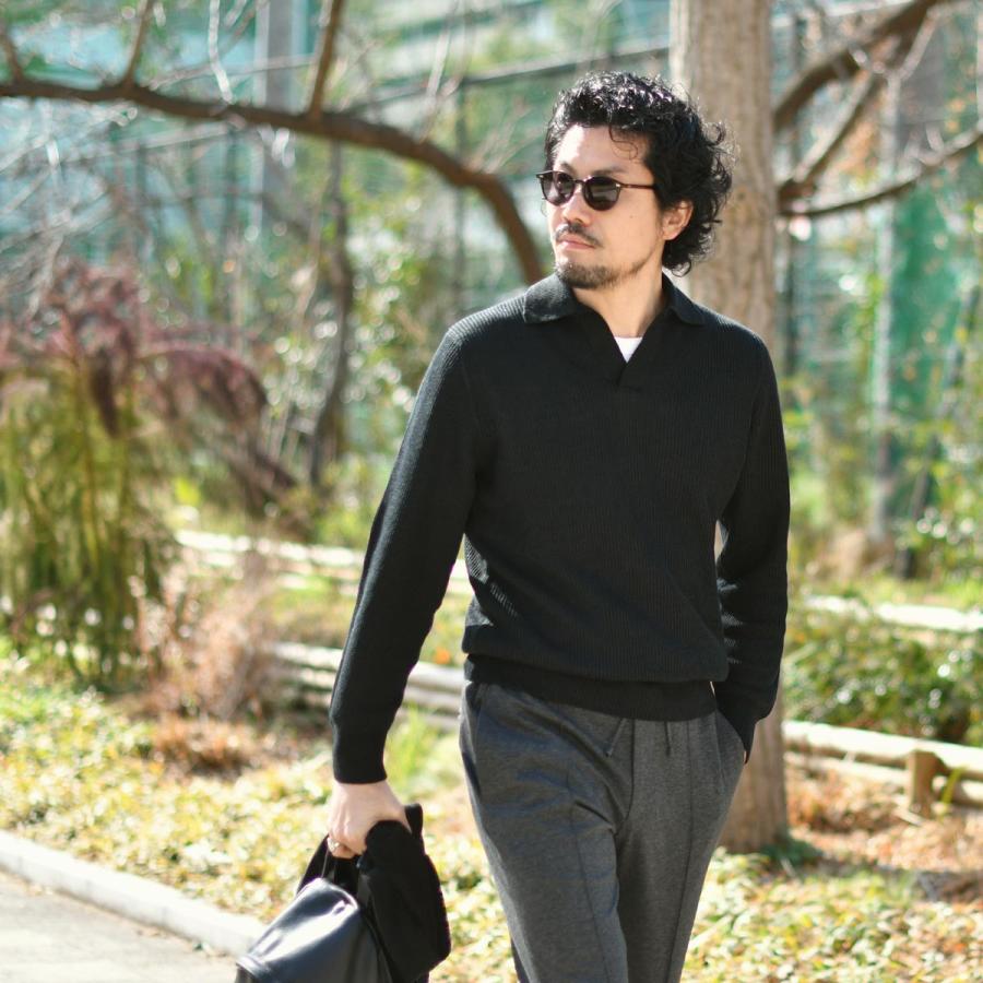 GRAN SASSO【グランサッソ】スキッパーニットポロ 23160 18658 099 リネンコットン 8G ブラック_5