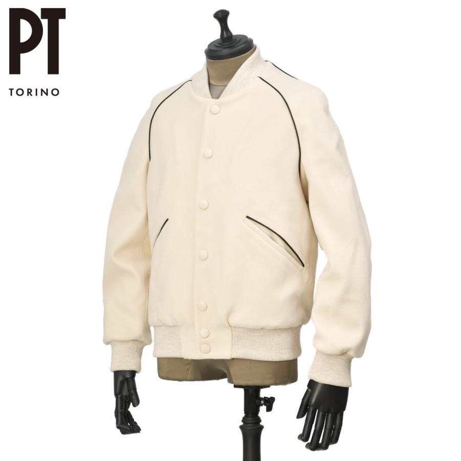 PT TORINO【ピーティートリノ】 スタジャン ショートブルゾン Outerwear VARSITY PIPING LB06 0015 ウール オフホワイト | PT TORINO