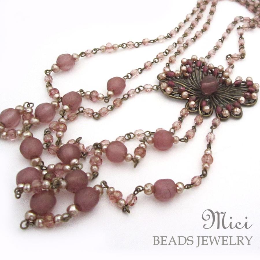 第一ネット ビーズアクセサリーデザイナーmici フラワーアクセント3連ロングネックレス 布団モール Af2810d6 Tegsat Com Br