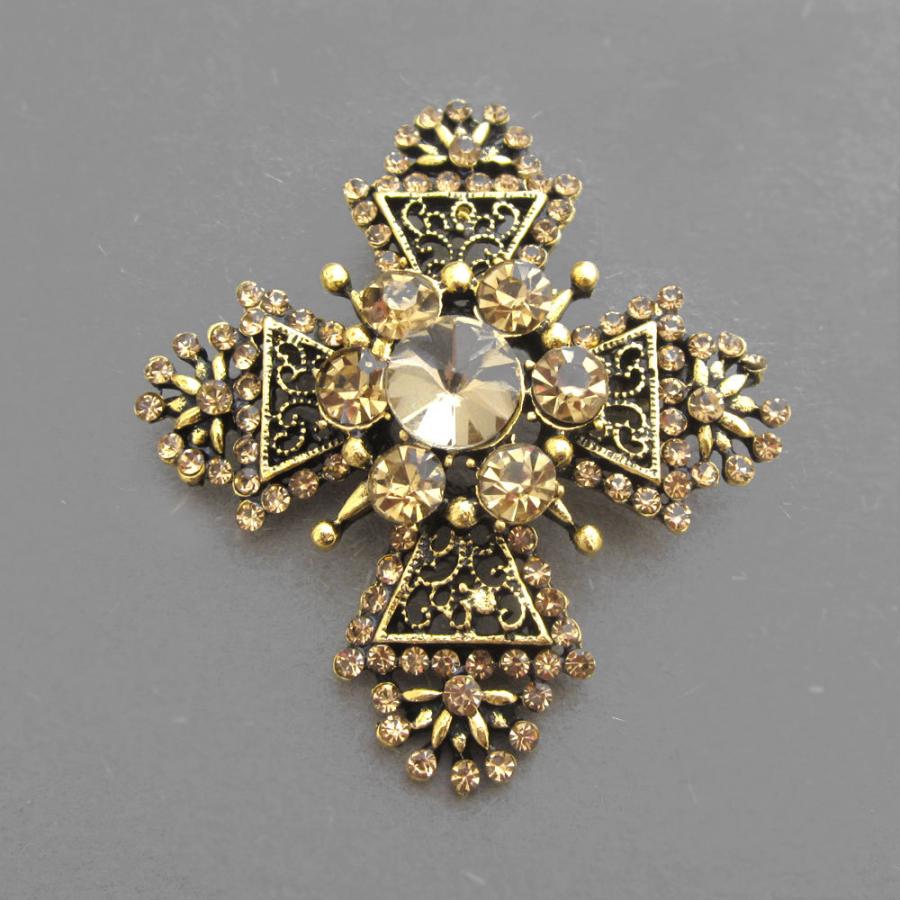 ブローチ ネックレスにもなるブローチ クロス ラインストーン