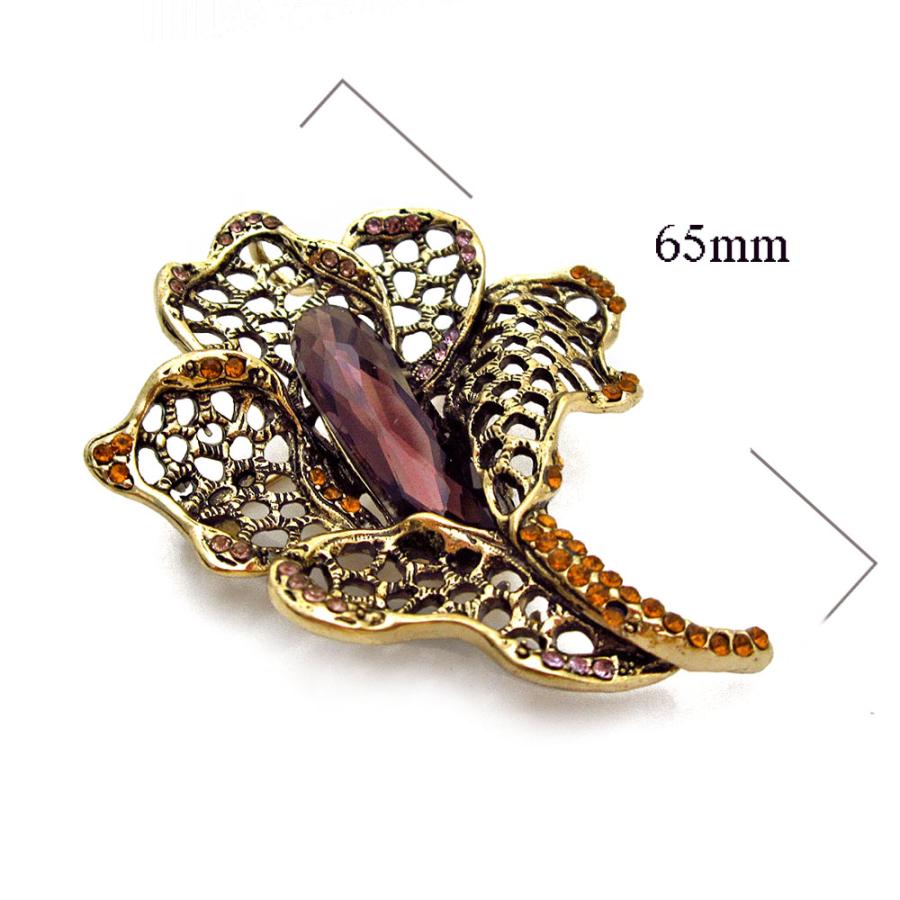 クリスタルブローチ ピンブローチ ヴィンテージフラワー ネックレスにもなる2WAY パープル＆オレンジ brooch25e