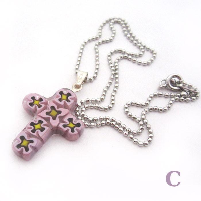 イタリア製ベネチアンガラス ミルフィオリ クロスペンダント : 5e