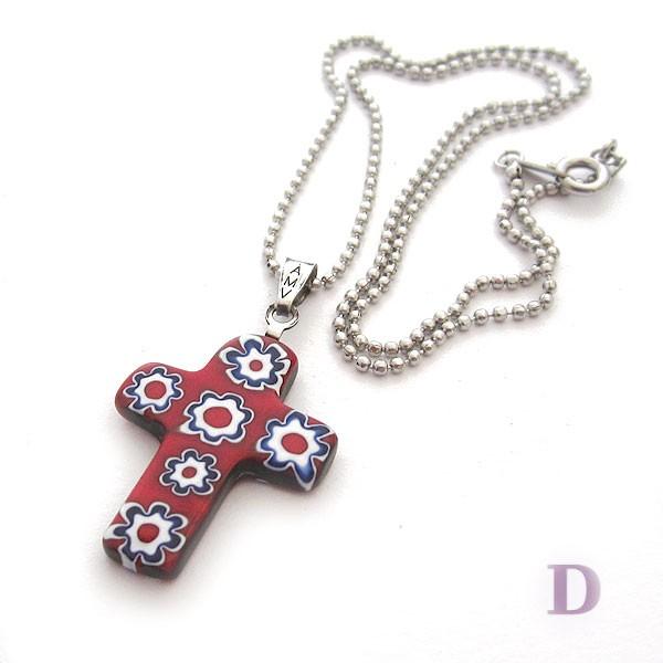 イタリア製ベネチアンガラス ミルフィオリ クロスペンダント : 5e