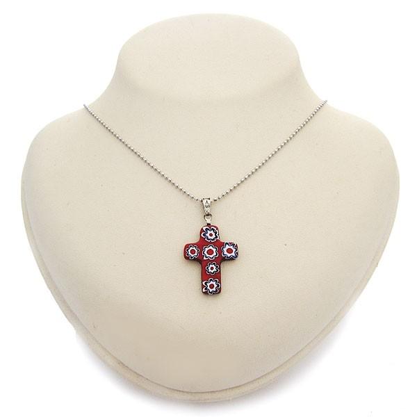 イタリア製ベネチアンガラス ミルフィオリ クロスペンダント : 5e