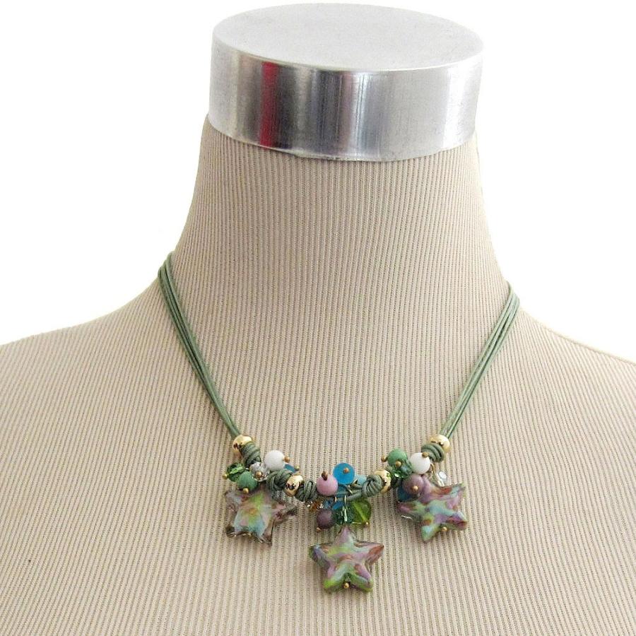 イタリア製ベネチアンガラス aカタツムリデザインネックレス グリーン