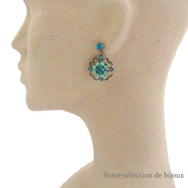 Swarovski ブルー フラワーピアス Swarovski ブルー フラワーピアス