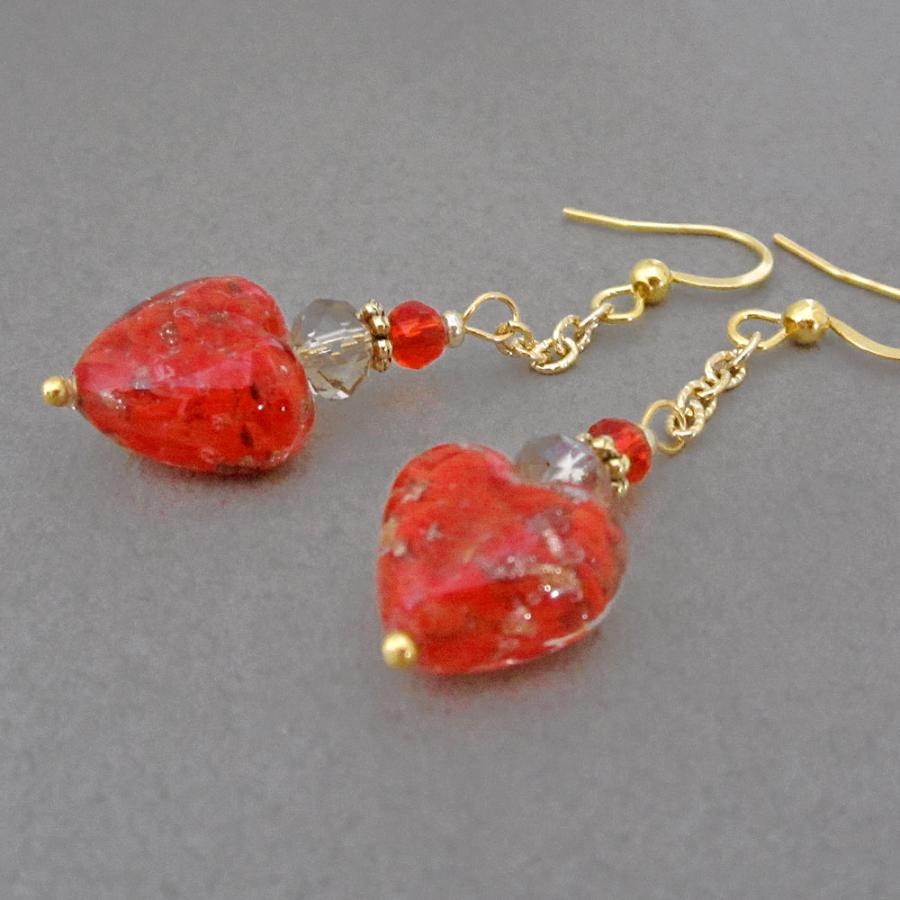 レディースピアス　フランス製ピアス　デザイナーズアクセサリー　ハンドメイドガラスのピアス　レッド　赤 ベネチアングラス ピアス イタリア製 ムラーノガラス ハート ロングドロップピアス カーマインレッド : 5e Cinquieme サンキエーム -  通販 - Yahoo!ショッピング