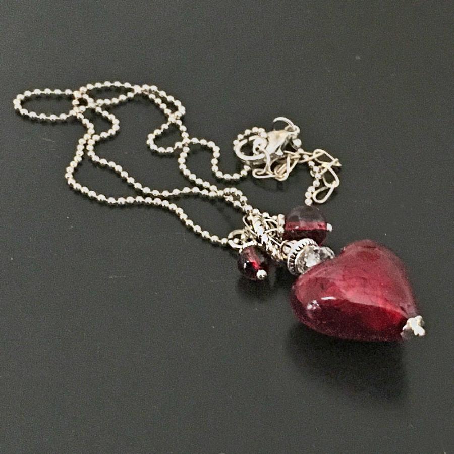 ベネチアンガラス　ハートチョーカー2点　ピンク　赤 ベネチアンガラスアクセサリー レディースペンダントネックレス