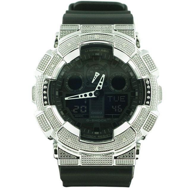 カシオ Gショック ダイヤモンド カスタム ウォッチ シルバー ブラック GA-100B CASIO G-SHOCK Diamond Custom Watch Silver Black GA-100B｜cio