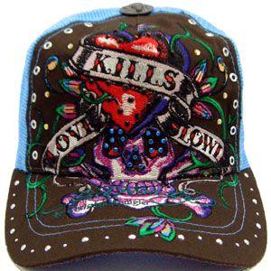 ED HARDY C54GEM052 Rhinstone Cap Love Kills Slowly Forest Blue ラインストーン キャップ ラブ キルズ スローリー フォレスト ブルー/ブラウン｜cio｜02