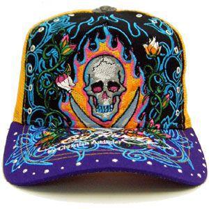 ED HARDY Rhinstone Cap 13Skull Black/Yellow/Purple エドハーディー ラインストーン キャップ 13スカル ブラック/イエロー/パープル｜cio｜02