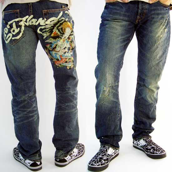 エドハーディー デニム ジーンズ モン イーグル ウォッシュデニム Ed Hardy 18125SD32 MON EAGLE STRKS MNS PNT｜cio