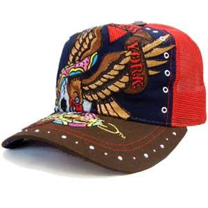 ED HARDY C54GEM057 Rhinstone Cap Eagle Skull Navy/Red/Brown エドハーディー ラインストーン キャップ イーグル スカル ネイビー/レッド/ブラウン｜cio