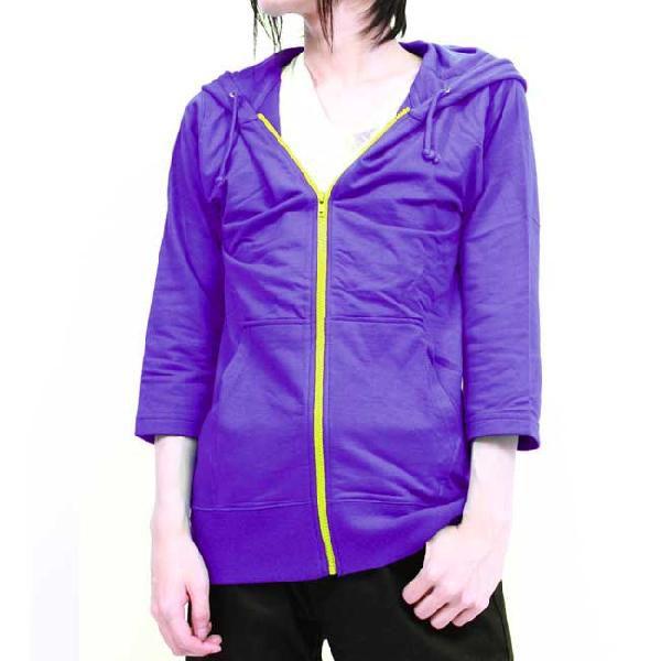 フルライフ 七分袖カラー ジップ パーカー パープル FULL LIFE Three-Quarter Sleeves Color Zip Parka Purple｜cio