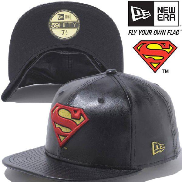 スーパーマン×ニューエラ 5950キャップ スーパーマンロゴ ブラックレザー ブラック レッド SUPERMAN×New Era 59FIFTY Cap Superman Logo Black Leather Black｜cio