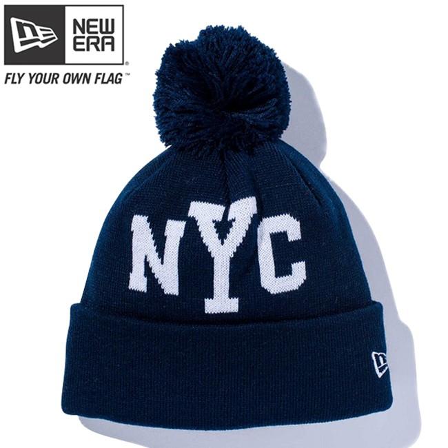 ニューエラ ニットキャップ ポンポンニット ニューヨークシティ NYC ネイビー ホワイト New Era Knit Cap Pom-Pon Knit New York City NYC Navy White｜cio