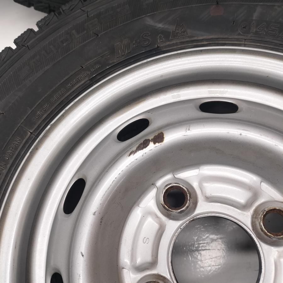 ◆本州・四国は送料無料◆ ＜スタッドレス \u0026 ホイール 4本＞ 145/80R12 LT ダンロップ 12x4.00B スバル 純正 4H -100 サンバー等に！の画像
