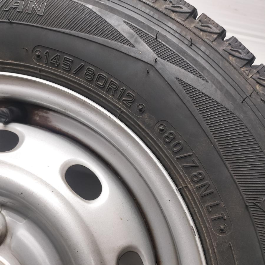 ◆本州・四国は送料無料◆ ＜スタッドレス \u0026 ホイール 4本＞ 145/80R12 LT ダンロップ 12x4.00B スバル 純正 4H -100 サンバー等に！の画像