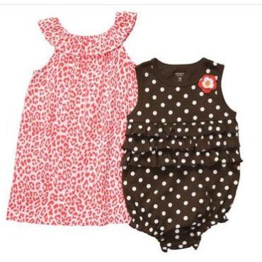Carter 039 S カーターズ ｕｓａ直輸入正規品 お花の飾り付き 大きめドット のロンパース と アニマル柄 ギャザー ワンピース お揃いブルマ付き 袖なし 2枚組 お見舞い