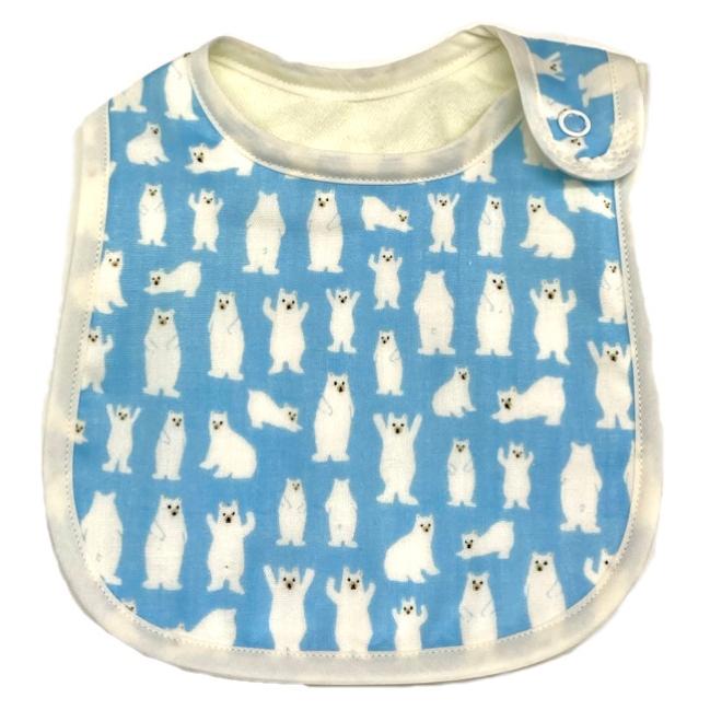 ベビースタイ 正規認証品 新規格 日本製 防水 ガーゼ シロクマ お食事スタイ おしゃれ ポイント消化 よだれかけ U型 モスリンコットン スタイ 5枚重ね スナップ