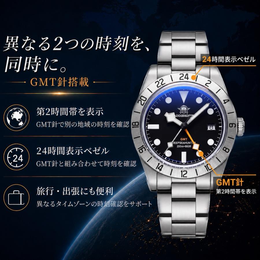 腕時計 メンズ GMT クォーツ RONDA 515 20気圧防水 39mm SUS316L