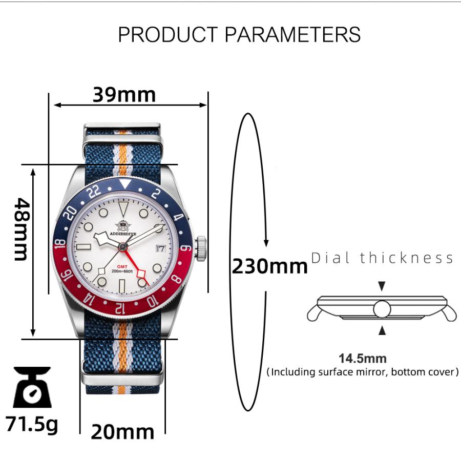 腕時計 メンズ 40代 50代 GMT 防水 クォーツ スイス製ムーブメント オマージュウォッチ カレンダー ADDIESDIVE 39mm AD2044｜circulo｜16