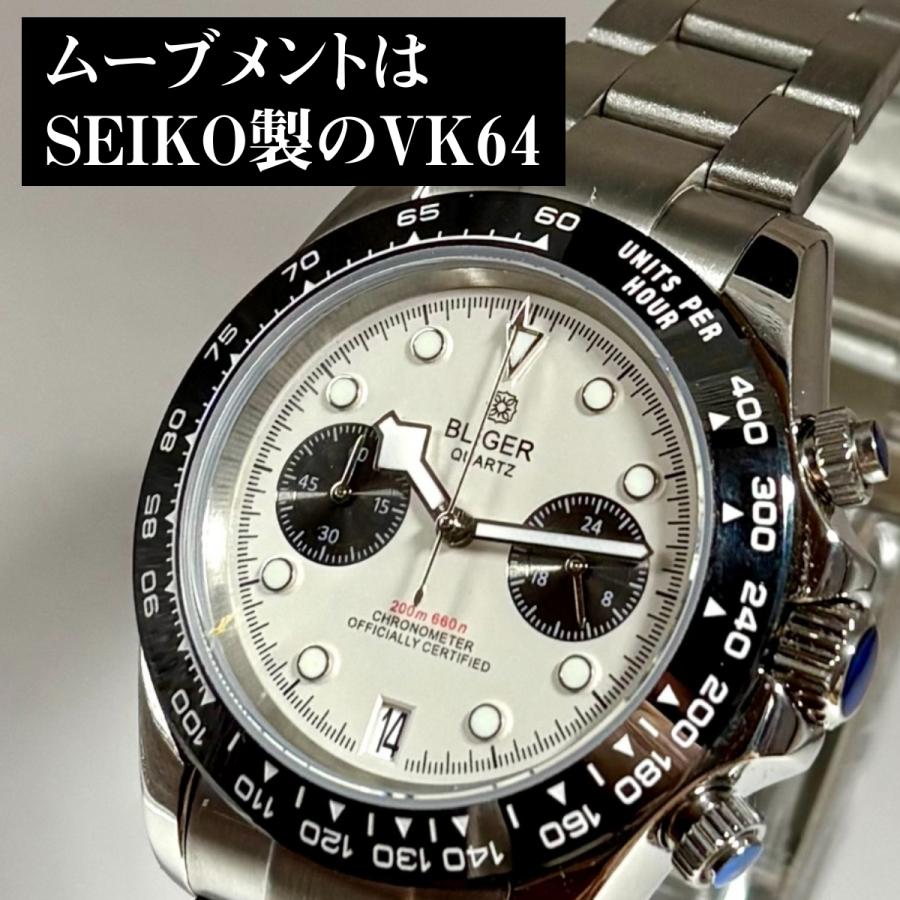 腕時計 メンズ 40代 50代 クロノグラフ メカニカルクォーツ メカクォーツ クォーツ カレンダー パンダ 2針 BLIGER |  | 06