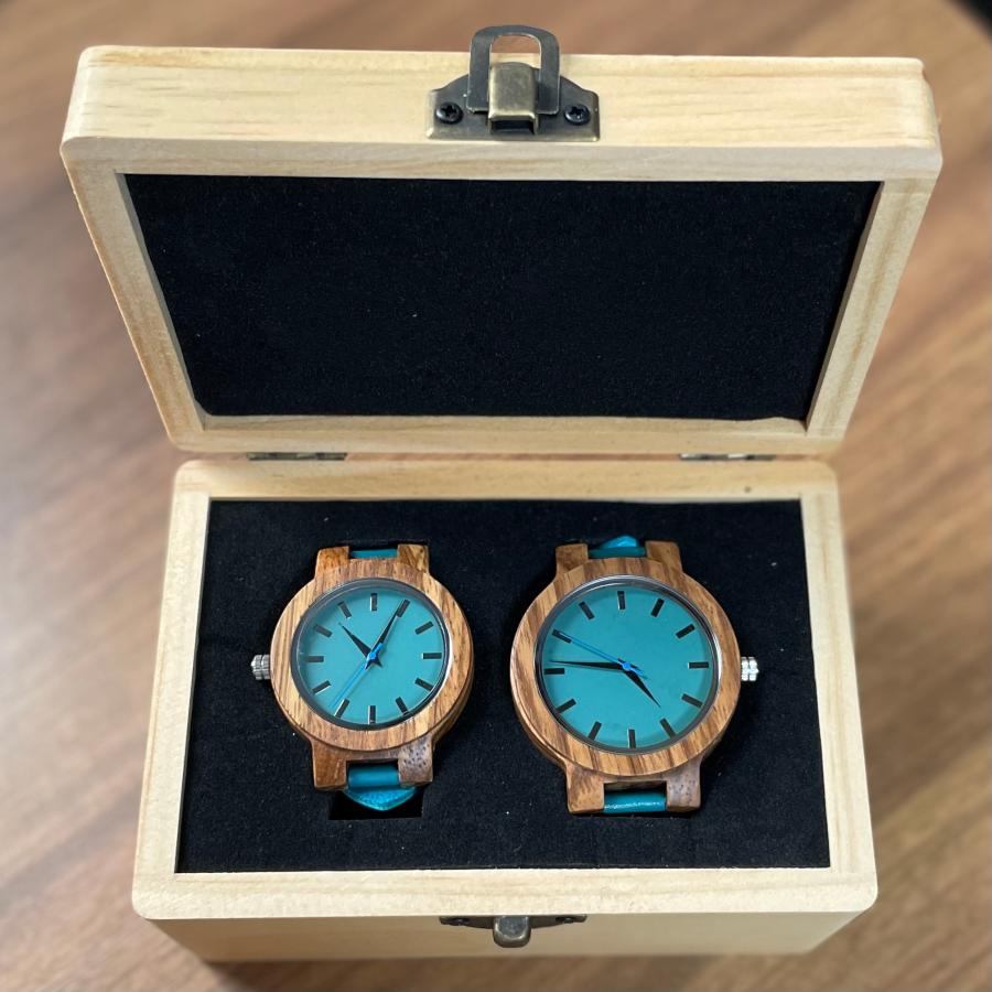ペアウォッチ カップル 夫婦 木製腕時計 ウッドウォッチ ペア価格 革ベルト 金属アレルギー ターコイズブルー C28 | BOBO BIRD | 17