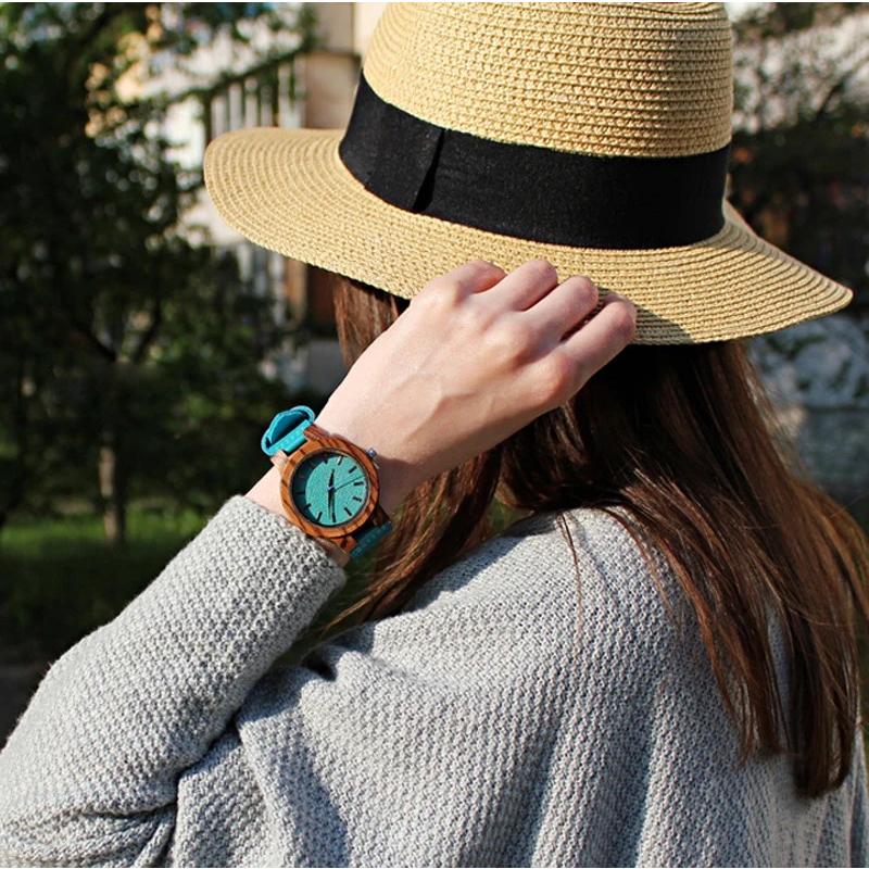 ペアウォッチ カップル 夫婦 木製腕時計 ウッドウォッチ ペア価格 革ベルト 金属アレルギー ターコイズブルー C28 | BOBO BIRD | 12