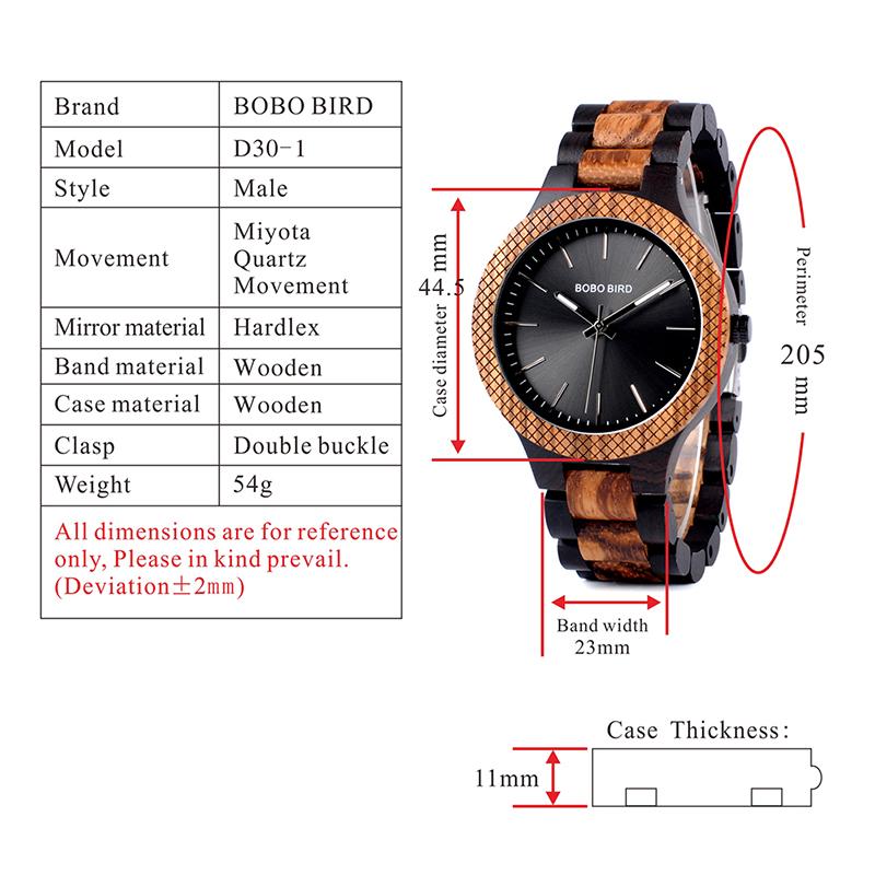 木製腕時計 ウッドウォッチ メンズ 40代 50代 金属アレルギー ボボバード 文字盤 ブラック 黒 BOBO BIRD D30 | BOBO BIRD | 11
