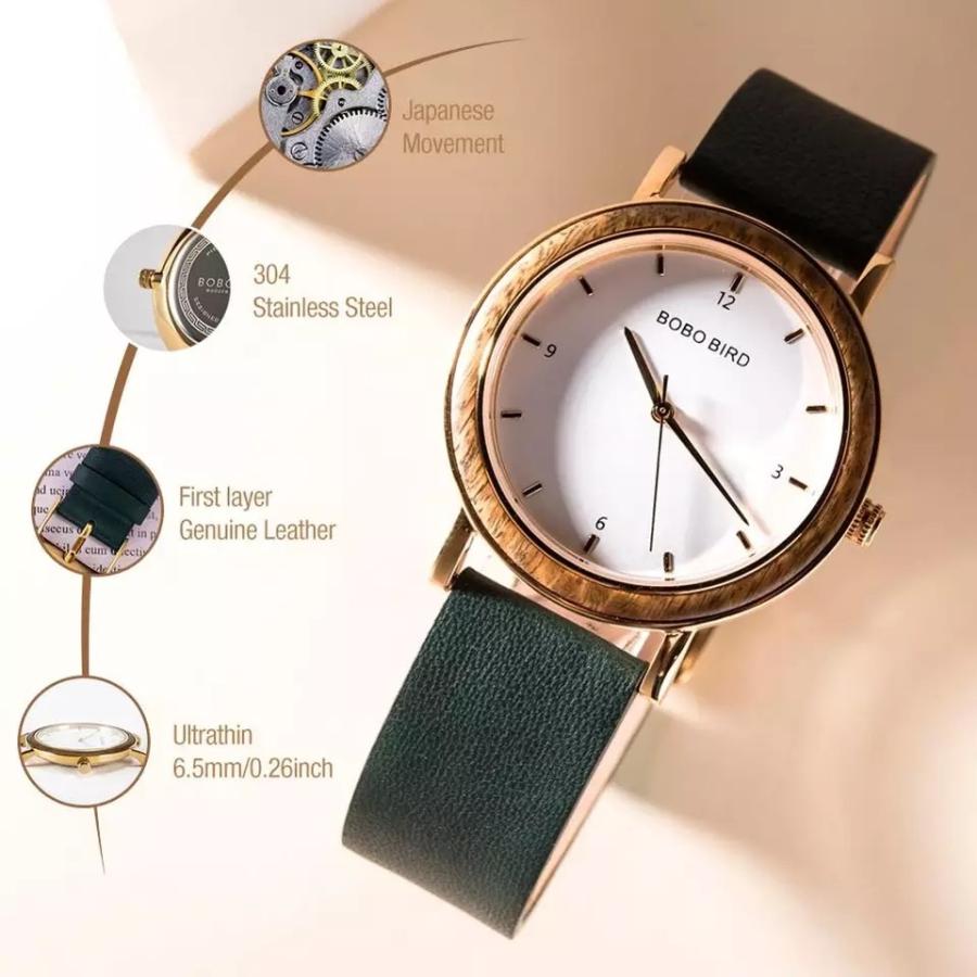腕時計 レディース 木製腕時計 ウッドウォッチ 30代 40代 50代 クォーツ 革ベルト ボボバード BOBO BIRD GT021 | BOBO BIRD | 13