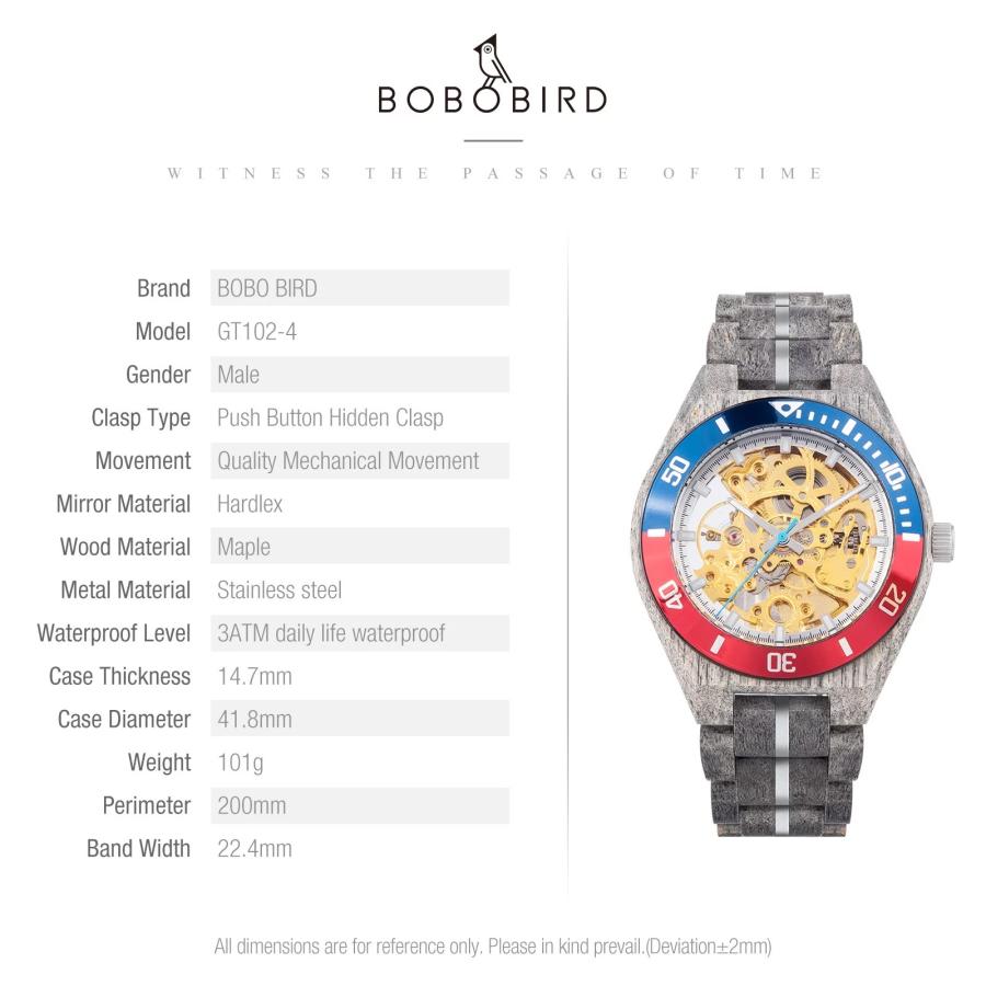 BOBO BIRD 木製腕時計 メンズ ウッドウォッチ 自動巻き 機械式