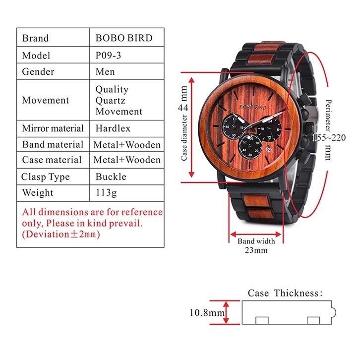 腕時計 メンズ 40代 50代 ボボバード BOBO BIRD 木製腕時計 ウッドウォッチ クロノグラフ クォーツ 日付 P09 | BOBO BIRD | 17