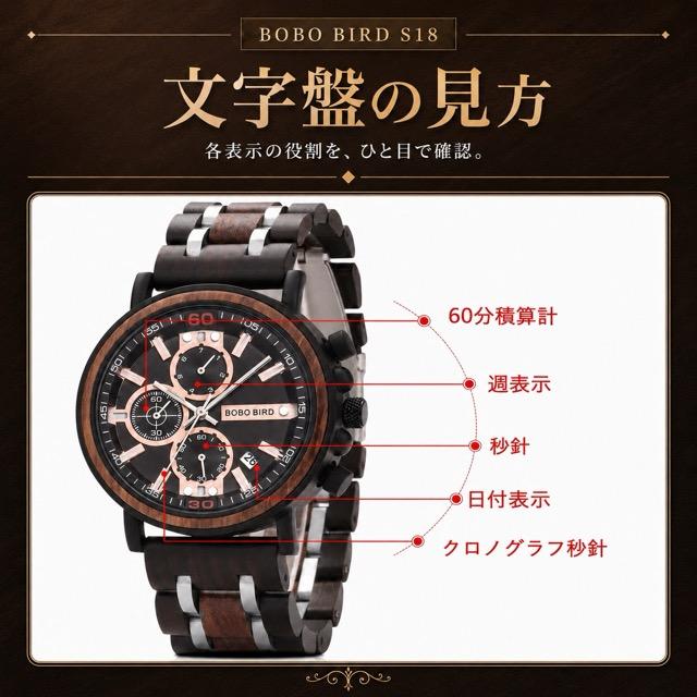 時計 bobo BOBO BIRD ボボバード 木製腕時計 メンズ クロノグラフ S18 44mm