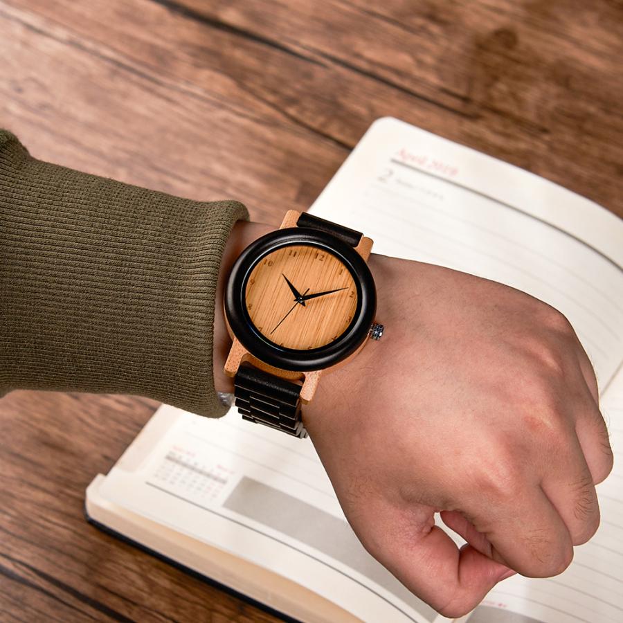 ペアウォッチ カップル 夫婦 木製腕時計 ウッドウォッチ 竹 バンブー 金属アレルギー プレゼント ギフト シルクロ |  | 09