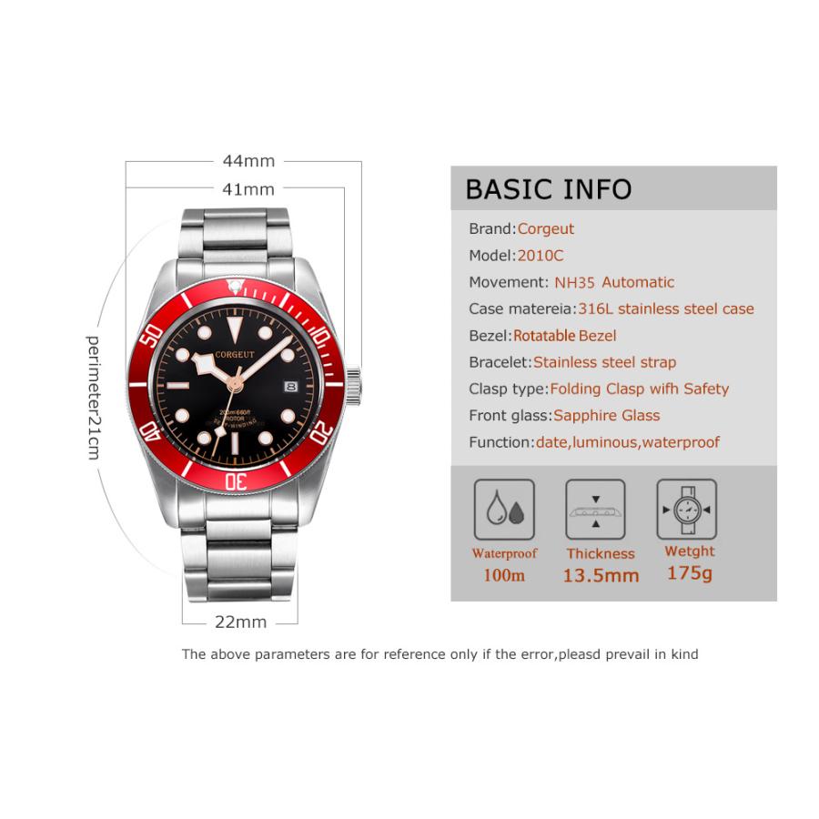 ダイバーズウォッチ 腕時計 メンズ 40代 オマージュウォッチ 機械式 自動巻き カレンダー CORGEUT 2010c |  | 13
