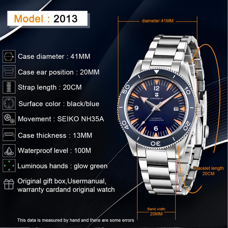 ダイバーズウォッチ 腕時計 メンズ 40代 50代 オマージュウォッチ 機械式 自動巻き カレンダー CORGEUT 2013 |  | 13