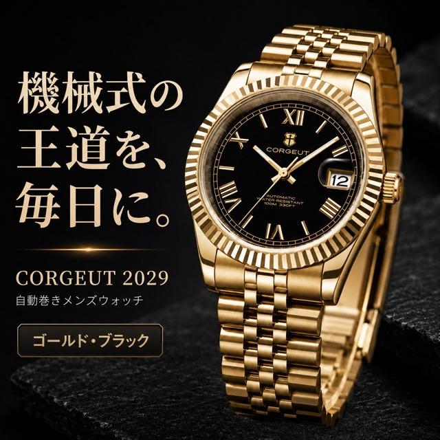 CORGEUT 腕時計 メンズ 自動巻き 機械式 SEIKO NH35A 手巻き 日付
