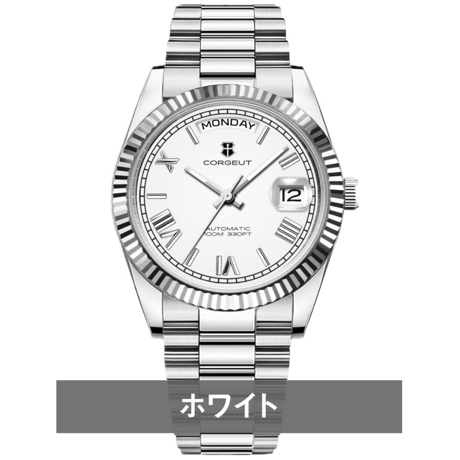 腕時計 メンズ 機械式 自動巻き 40代 50代 オマージュウォッチ デイデイト 手巻き 36mm 日付 曜日 CORGEUT 6002 |  | 02