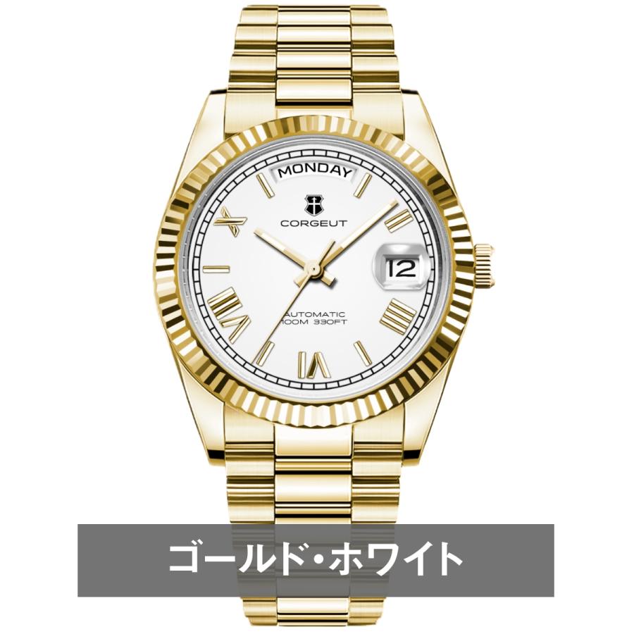 腕時計 メンズ 機械式 自動巻き 40代 50代 オマージュウォッチ デイデイト 手巻き 36mm 日付 曜日 CORGEUT 6002 |  | 05