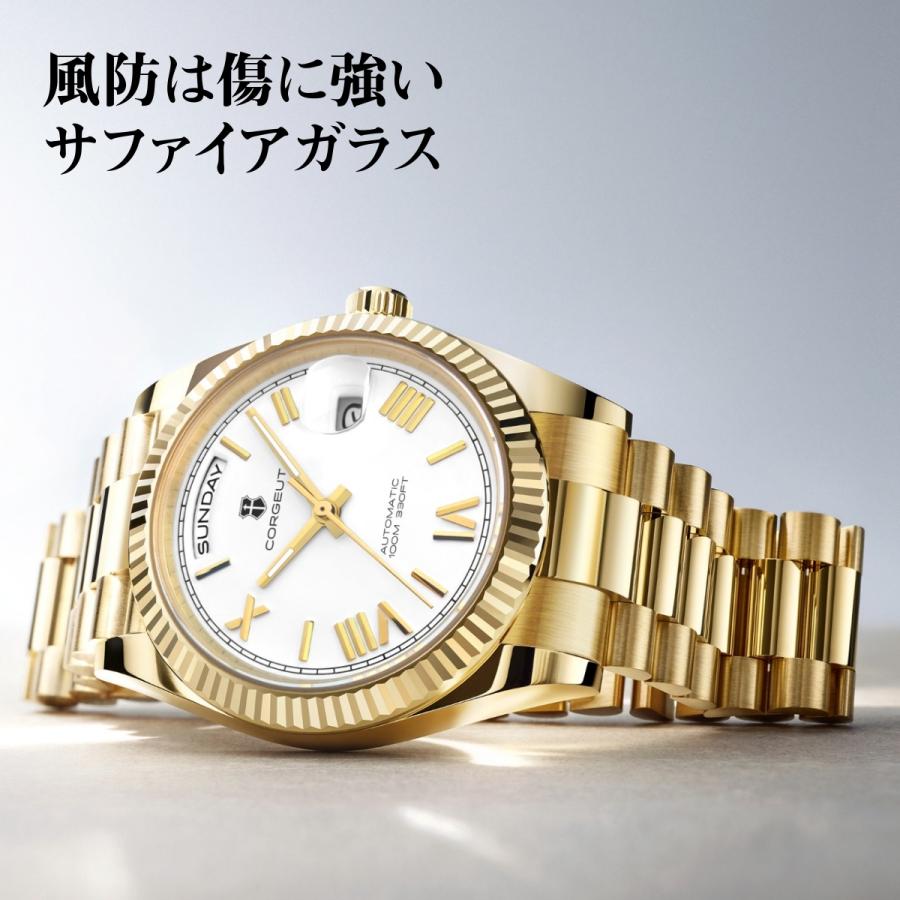 腕時計 メンズ 機械式 自動巻き 40代 50代 オマージュウォッチ デイデイト 手巻き 36mm 日付 曜日 CORGEUT 6002 |  | 06