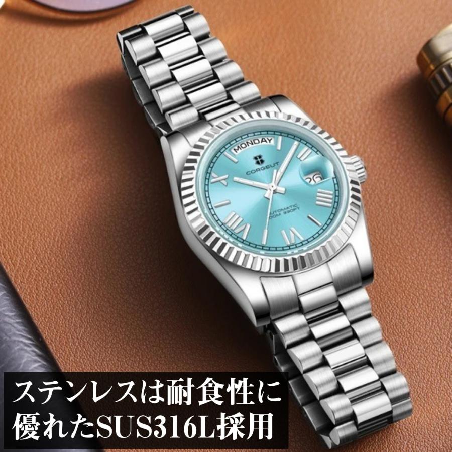 腕時計 メンズ 機械式 自動巻き 40代 50代 オマージュウォッチ デイデイト 手巻き 36mm 日付 曜日 CORGEUT 6002 |  | 08