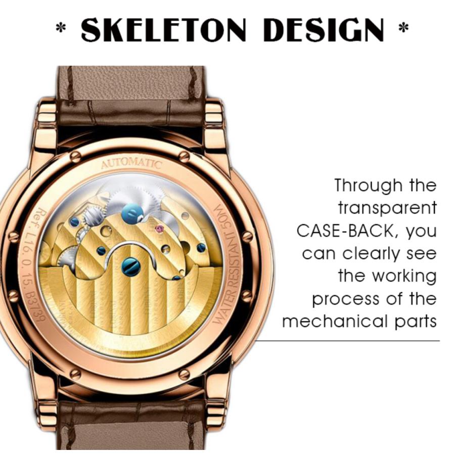 腕時計 メンズ 40代 50代 LOBINNI 機械式 自動巻き 週表示 日付表示 24