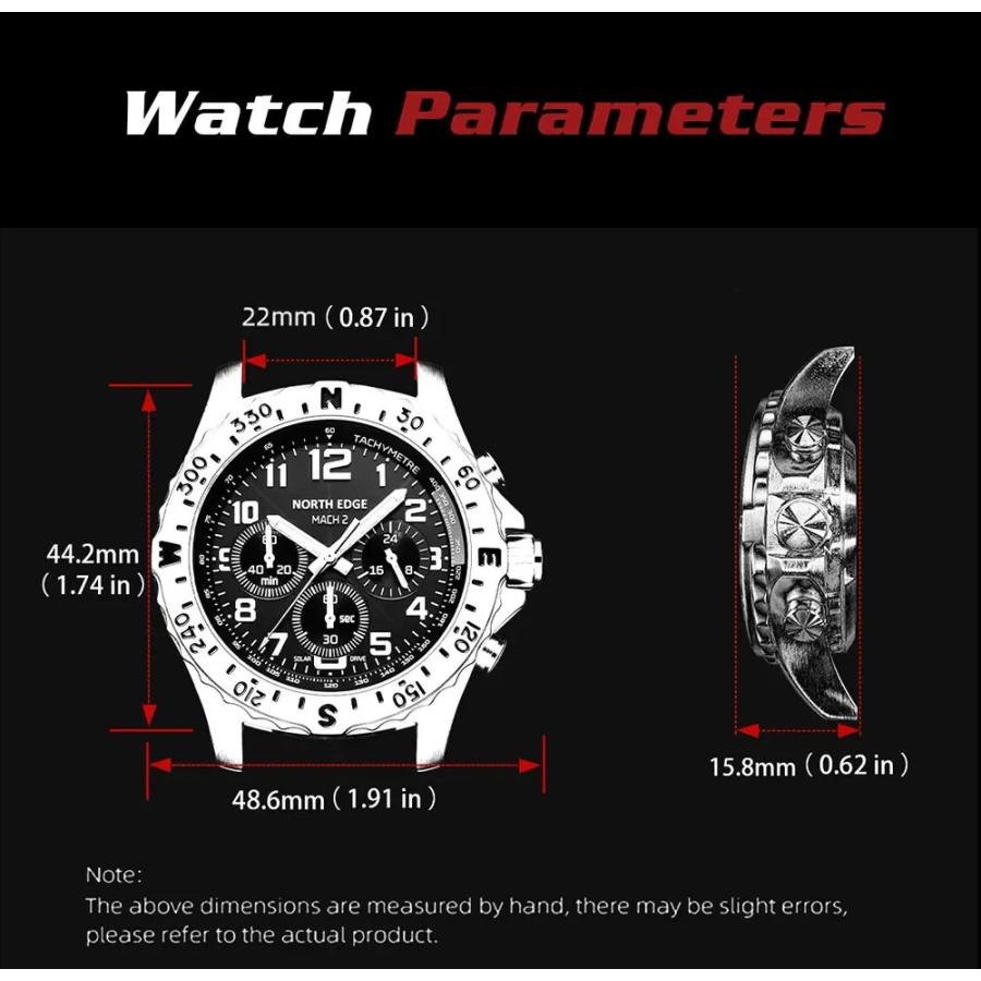 腕時計 メンズ ソーラー 方位ベゼル クロノグラフ 24時間計 5気圧防水 NORTH EDGE MACH2 |  | 11