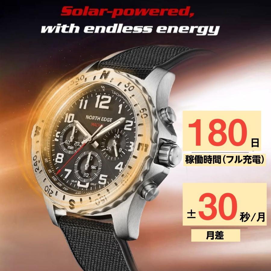 腕時計 メンズ ソーラー 方位ベゼル クロノグラフ 24時間計 5気圧防水 NORTH EDGE MACH2 |  | 01
