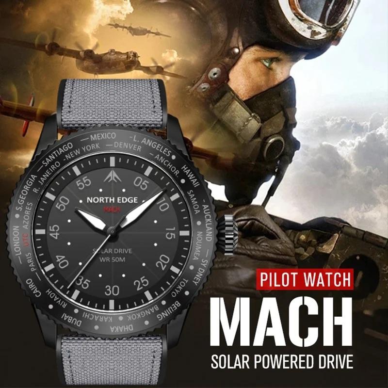 腕時計 メンズ ソーラー ワールドタイム機能 パイロットウォッチ 5気圧防水 ナイロン 革 NORTH EDGE MACH |  | 03